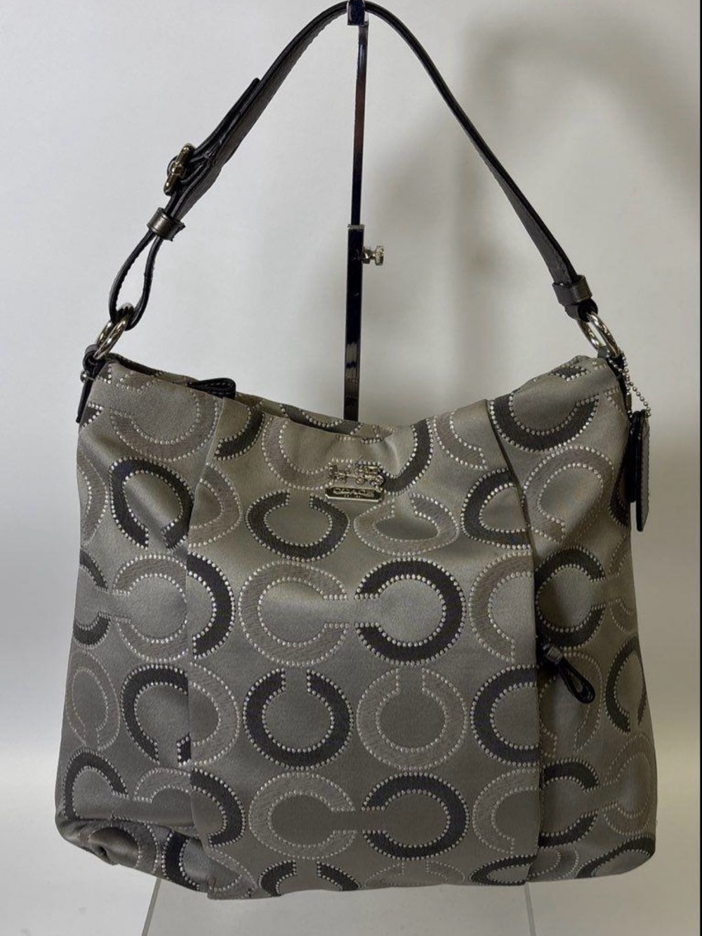 Coach Madison Isabelle 21213 Gray Dotted Op Art Large Hobo Shoulder Bag